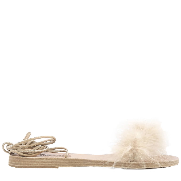 Ancient Greek Sandals Ladies Beige Choros Flat Sandals, Brand Size 