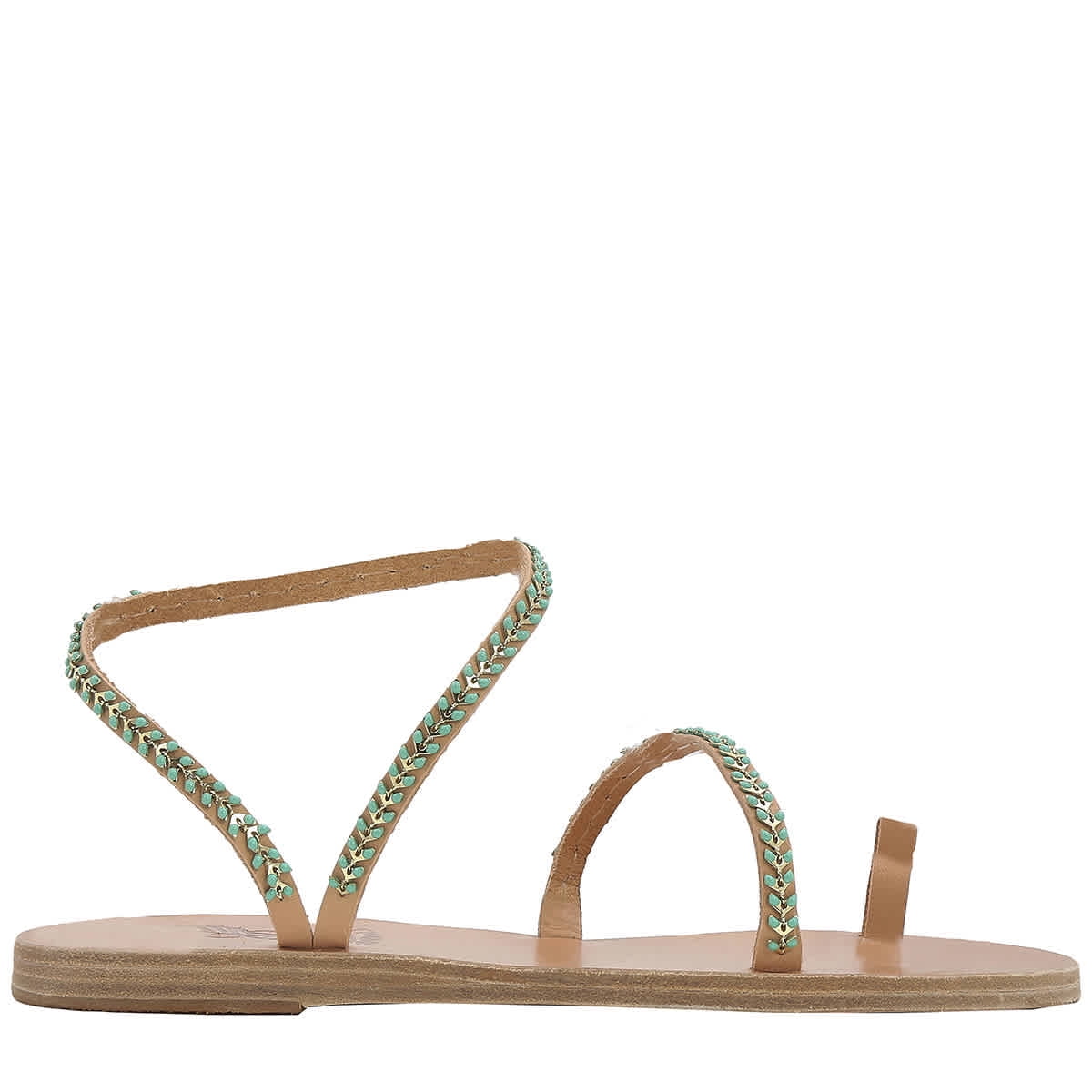 Ancient Greek Sandals Ladies Natural/Blue Apli Eleftheria Flat 