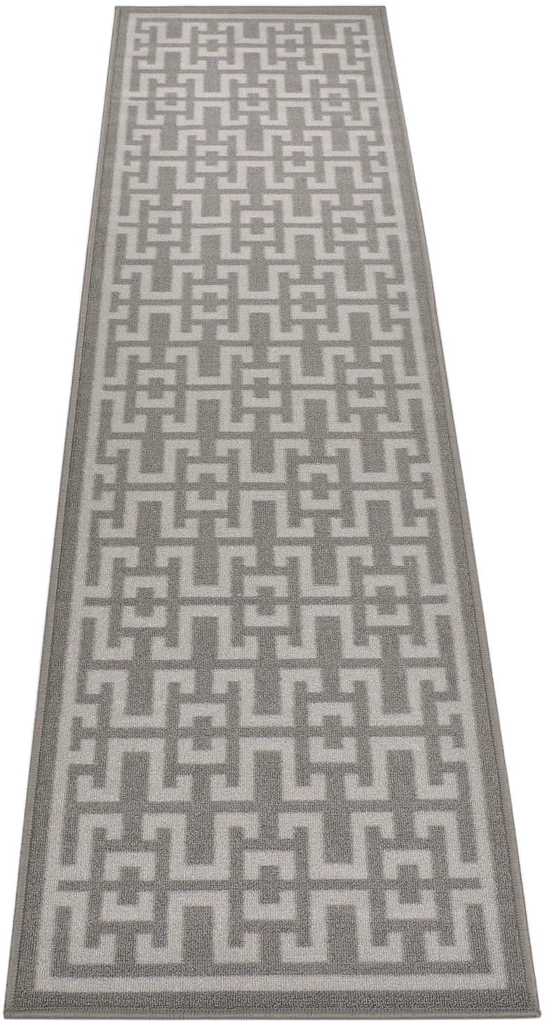 Grey Colored Rug Runner Ancient Greek Style Design Grey Color Rug Runner Printed Slip Resistant ...