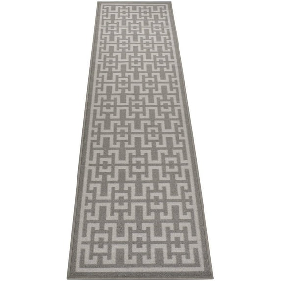 Ancient Greek Style Design Grey Color Rug Runner Printed Slip Resistant Rubber Back Latex Runner Rug (Grey, 1'11" x 7')