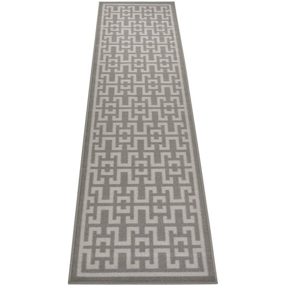 Ancient Greek Style Design Grey Color Rug Runner Printed Slip Resistant Rubber Back Latex Runner Rug (Grey, 1'11" x 7')