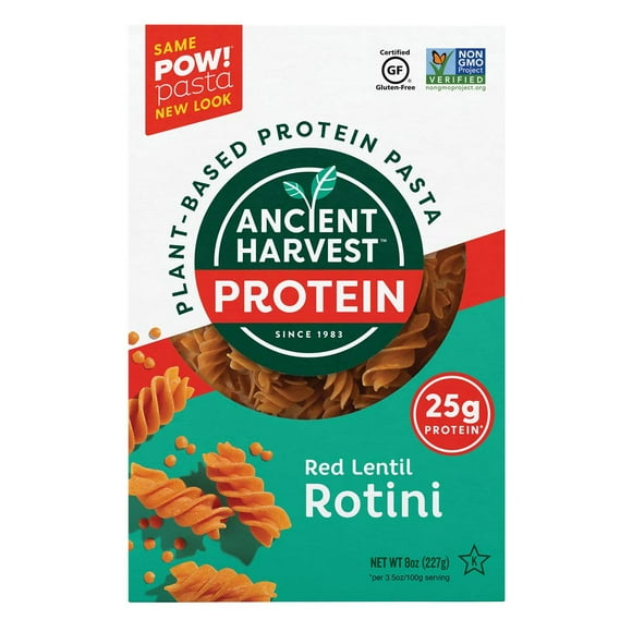 Ancient Harvest Gluten-Free Plant-Based High-Protein Vegan Pasta, Red Lentil and Quinoa Rotini, 8 Ounce Boxes (Pack of 6)