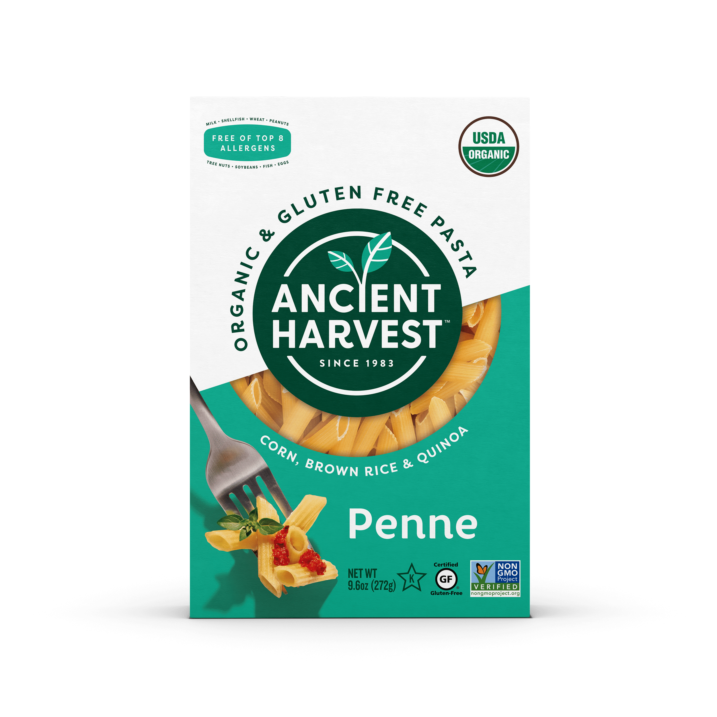 Ancient Harvest Organic Gluten-Free Penne Pasta, Corn, Brown Rice & Quinoa, 9.6 oz Resealable Bag