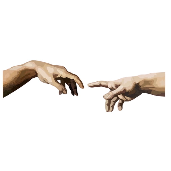 Ancient History Art Title Creation of Adam by Michelangelo With Only The Hands on Pastel Modernized Design for Vinyl Wall Decal and Decoration - 30" x 6"
