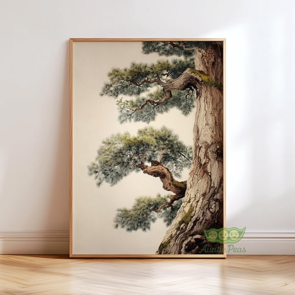 Ancient Japanese Pine Tree Wall Art, Zen Nature Print, Oriental Botanical Poster Poster Unframed Paper Print