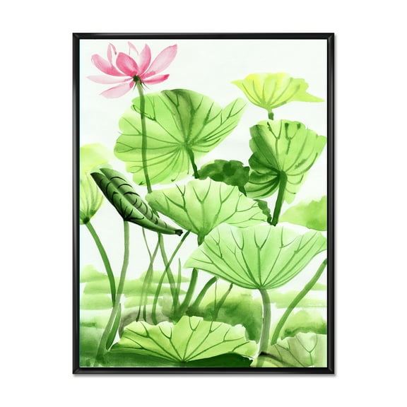 Ancient Lotus Leaves In The Pond 12 in x 20 in Framed Painting Canvas Art Print, by Designart