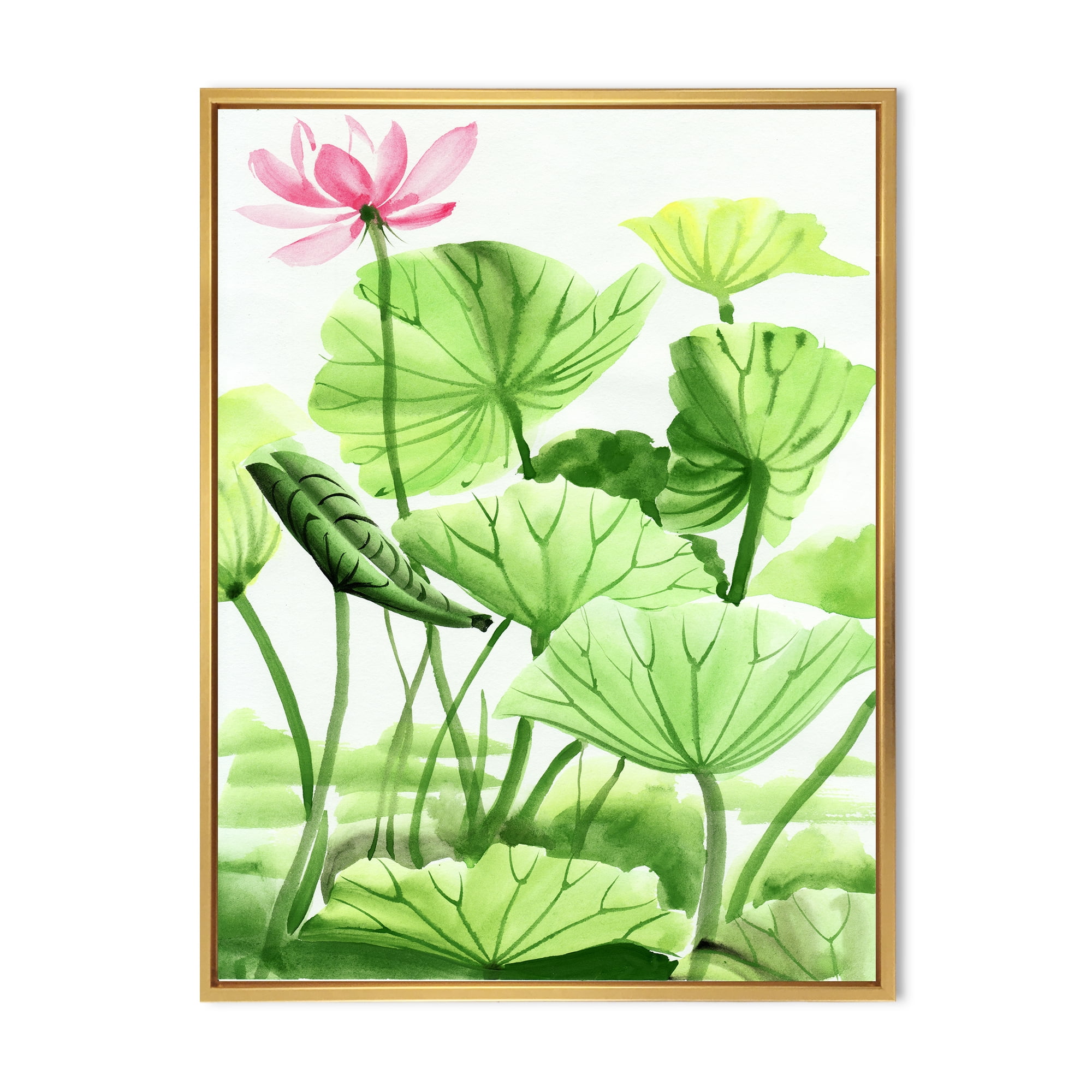 Ancient Lotus Leaves In The Pond 12 in x 20 in Framed Painting Canvas Art Print, by Designart