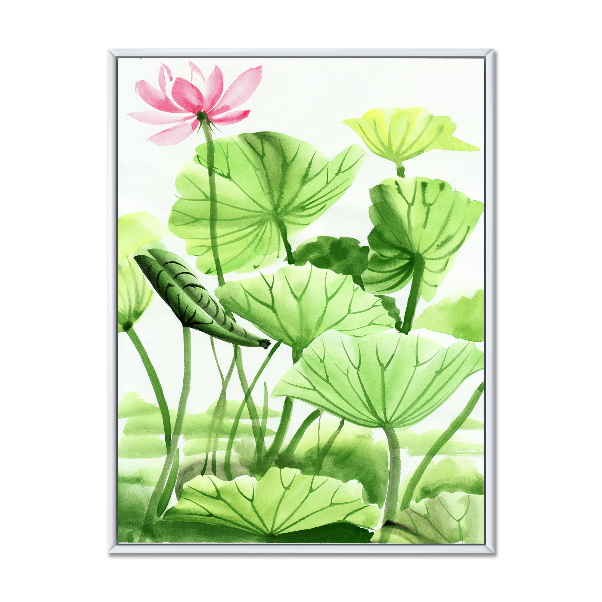 Ancient Lotus Leaves In The Pond 30 in x 40 in Framed Painting Canvas Art Print, by Designart