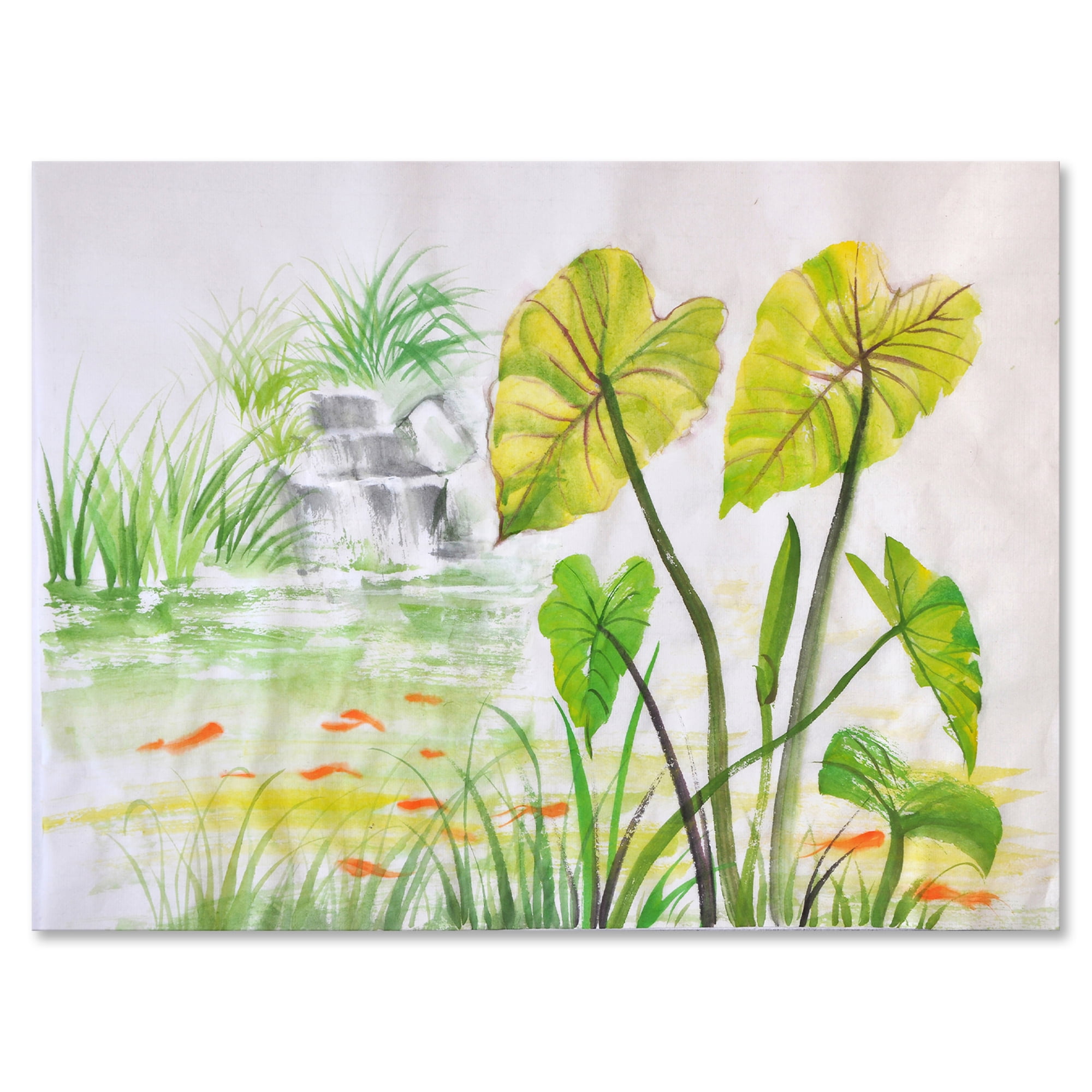 Ancient Lotus Pond 8 in x 12 in Painting Canvas Art Print, by Designart