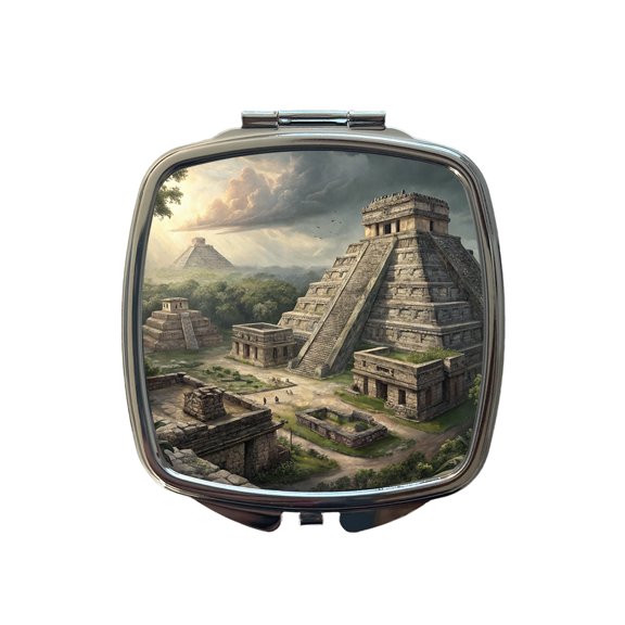 Ancient Maya Temples Step Pyramids Travel Makeup Handbag Purse Small Pocket Compact Mirror