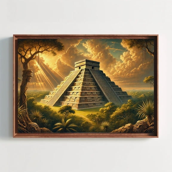 The Ancient Mayan Temples Canvas Print | Vibrant Historical Wall Art | Cultural Mexican Decor For Living Room Or Study | Ready To Hang, Unframed Canvas Size 8x12