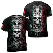 Ancient Mexico Skull Aztec Tattoo Tribal Pattern Grunge Men's T-shirt S-5XL