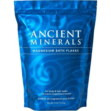 Ancient Minerals Magnesium Bath Flakes for Soaking and Muscle Relief, Unscented, 8 lbs