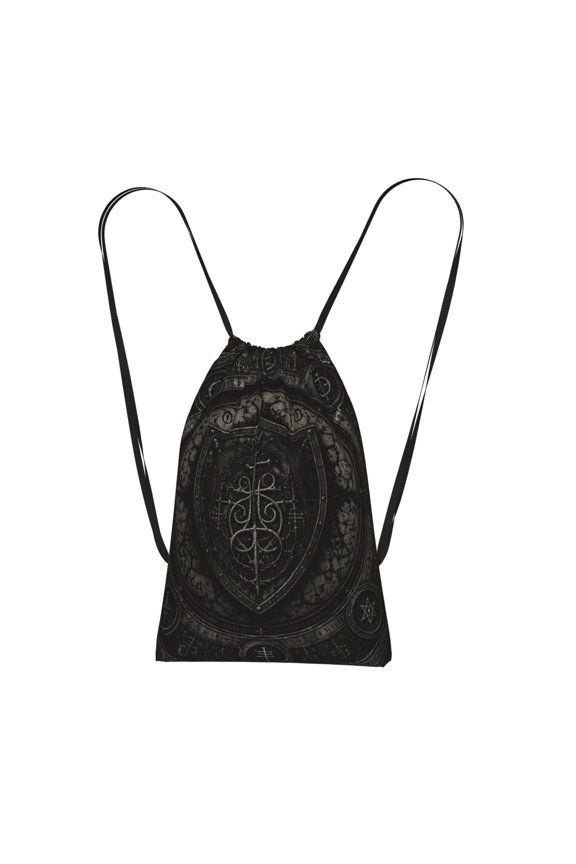Ancient Mystical Shield Art Print Packable Drawstring Backpack, Lightweight Foldable Cinch Storage Bag for Gym Travel Shopping