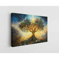 Ancient Mystical Tree of Life Canvas Wall Art - High-Quality Symbolic Print - Handcrafted Spiritual Decor - Stylish Wall Art - Gift for Nature & Mythology Lovers