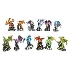 Ancient Mythical Fantasy Rune Elemental Dragon Figurine Set of 12 Small Collectibles
