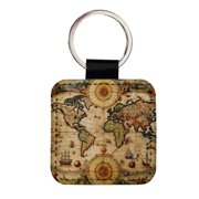 Ancient Nautical World Maritime Map Faux Leather Square Keychain