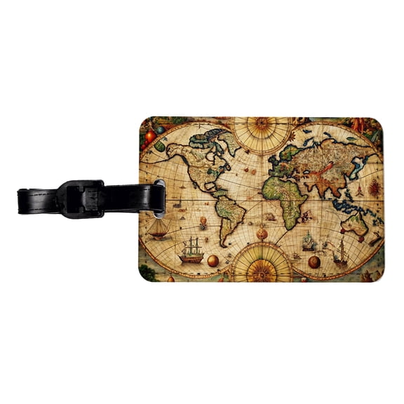 Ancient Nautical World Maritime Map Faux Leather Travel Luggage Tag