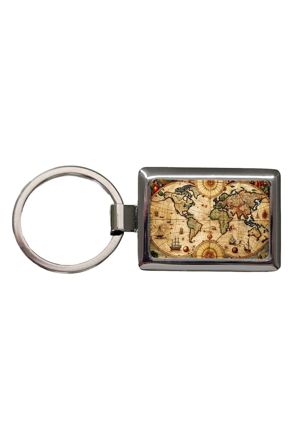 Ancient Nautical World Maritime Map Metal Rectangle Keychain