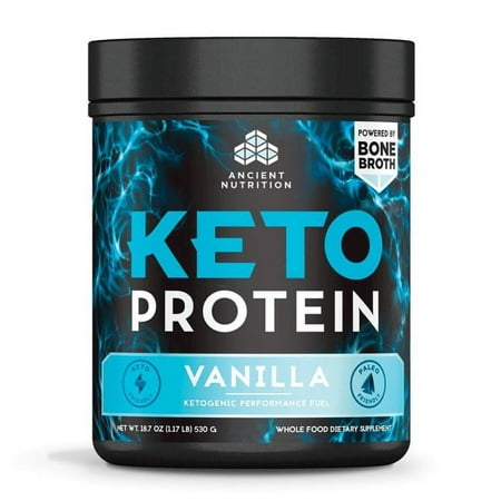Ancient Nutrition KetoPROTEIN Powder Vanilla, Keto Protein Diet Supplement, High Quality Low Carb Proteins and Fats from Bone Broth and MCT Oil, 17 Servings