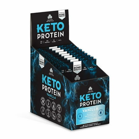 Ancient Nutrition KetoProtein, Vanilla, Packet Tray, 15g Protein, 15 Servings