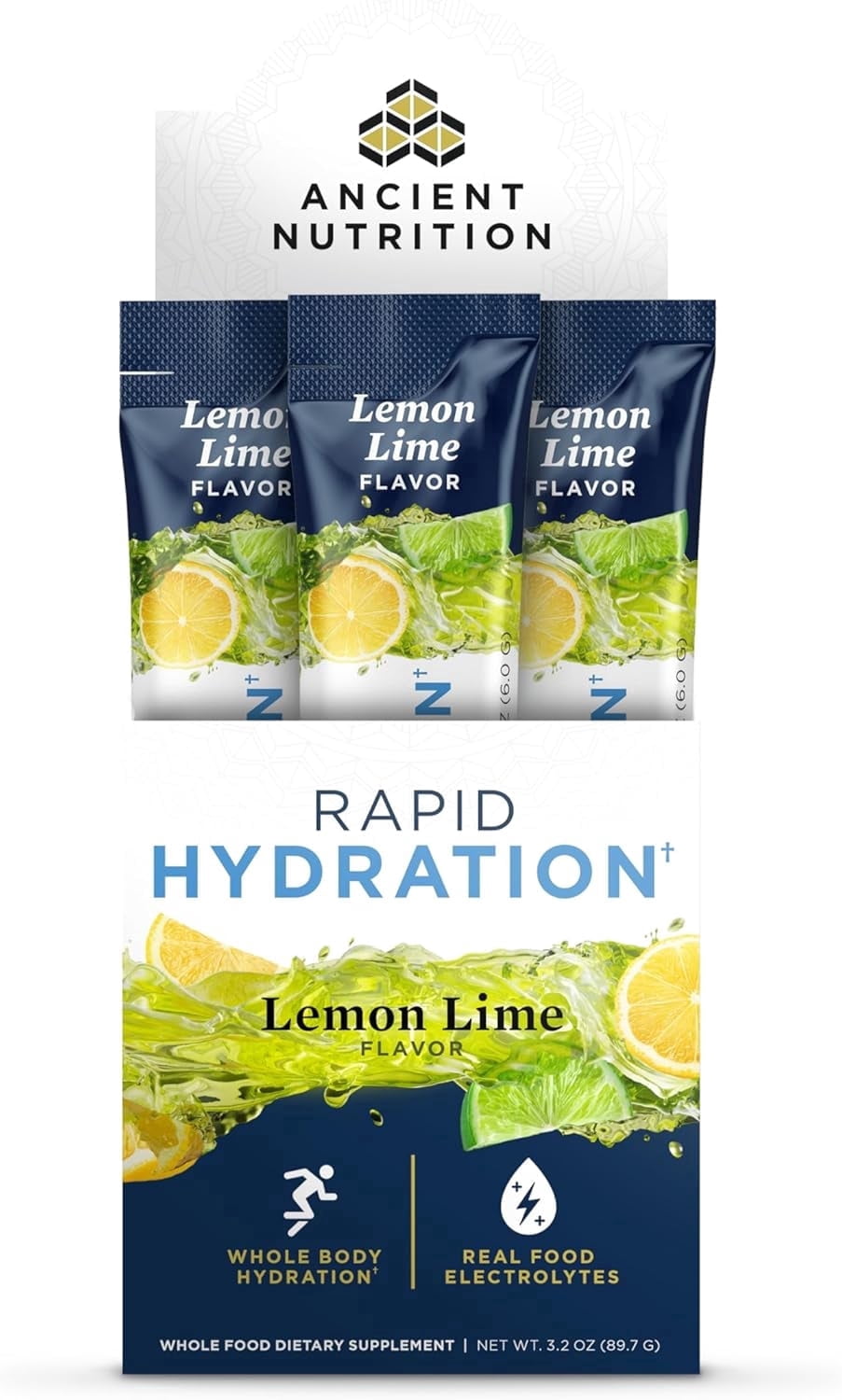 Ancient Nutrition Rapid Hydration Electrolyte Powder, Lemon Lime, Sea Salt & Red Marine Algae, Hydration & Cellular Health, 15 Servings