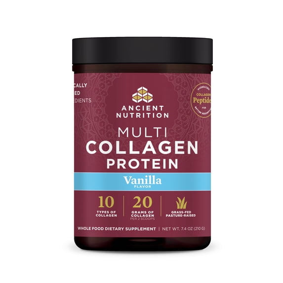 Ancient Nutrition Hydrolyzed Collagen Peptides Powder, Vanilla Multi Collagen Protein, Skin, Nail & Gut Health Support, 20 Servings