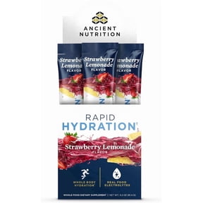 Ancient Nutrition Rapid Hydration Powder, Strawberry Lemonade, Electrolytes from Natural Sea Salts & Red Marine Algae, 15 Servings