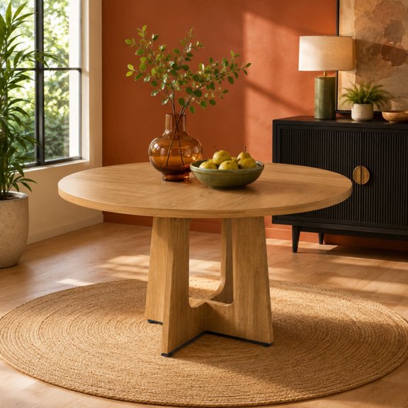 Ancient Oak 47" Round Dining Table for 4, MDF Farmhouse Table for Dining Room