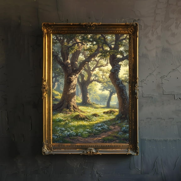 Ancient Oak Grove Poster Cottagecore Decor Dark Academia Art Enchanted Landscape Illustration Rustic Nature Wall Art Vintage Aesthetic