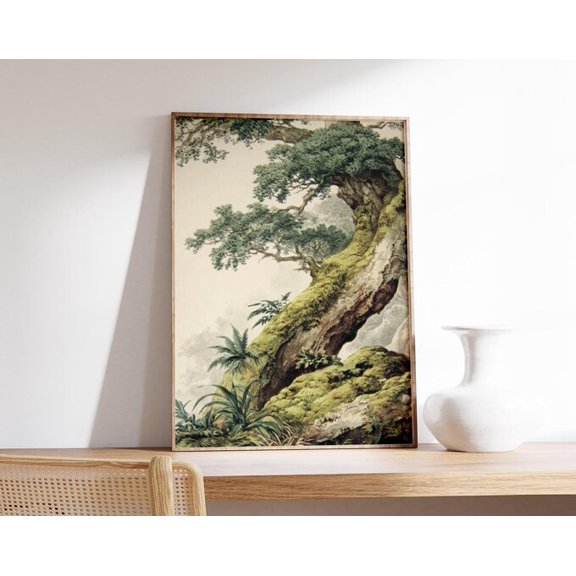 Ancient Oak Tree Mossy Forest Wall Art Print, Unframed Paper Poster 8x10in
