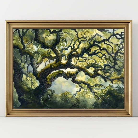 Ancient Oak Tree Wall Art Mystical Forest Canopy Print Enchanted Nature Decor Woodland Landscape Poster