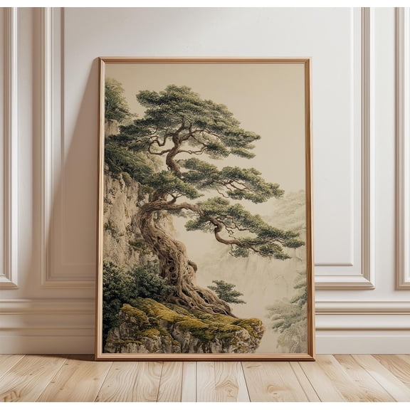 Ancient Oak Tree Wall Art | Vintage Forest Nature Poster | Atmospheric Woodland Print