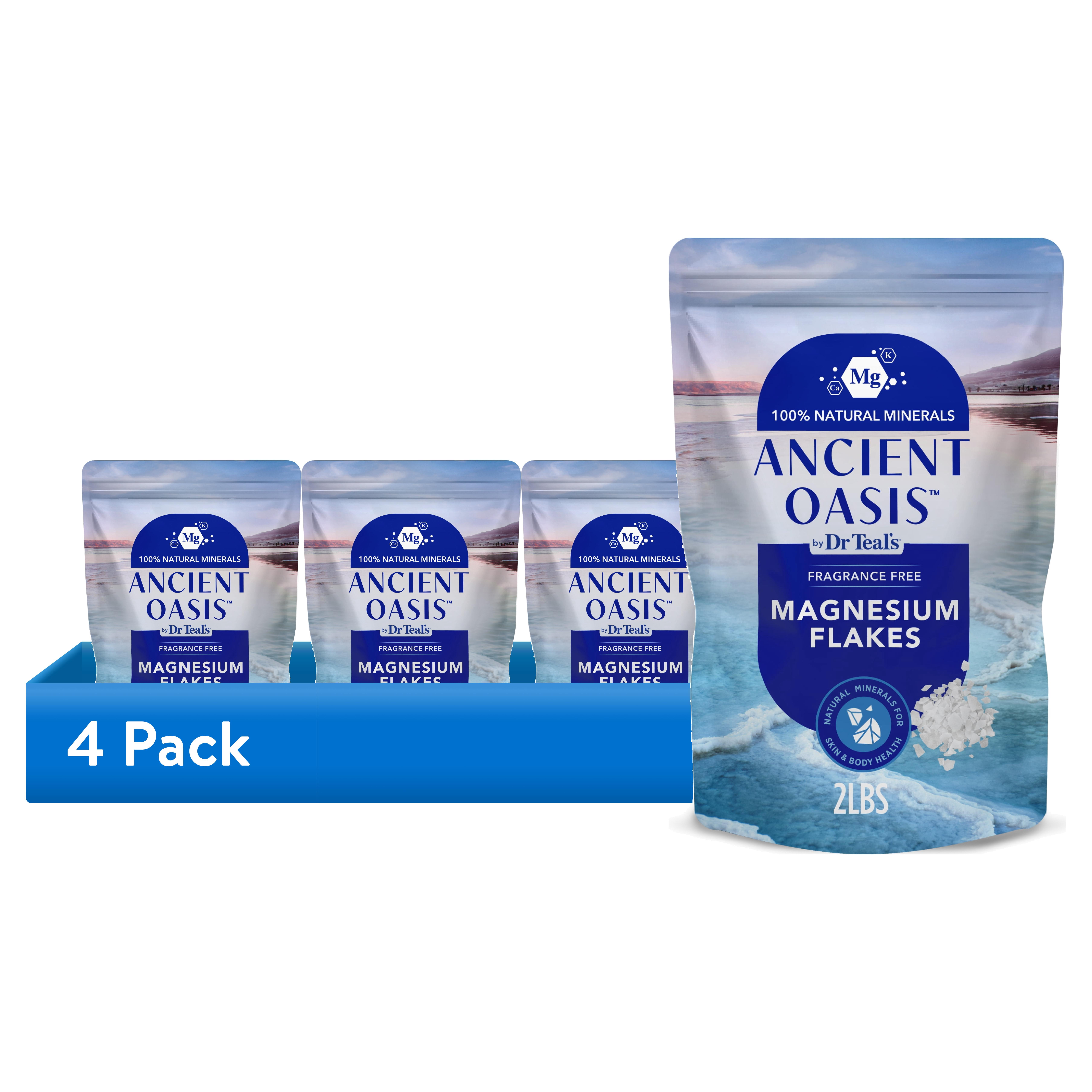 (4 pack) Ancient Oasis by Dr Teals Fragrance Free Magnesium Flakes, 2 lbs