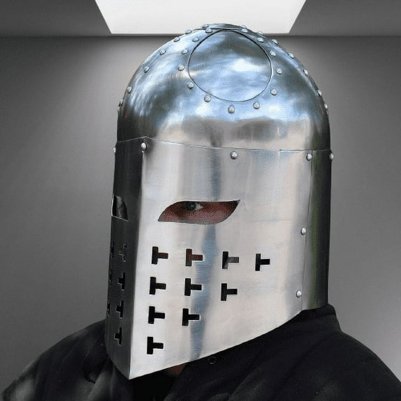 Ancient Oath Sugarloaf Helmet - Medieval Inspired Functional 18G Steel Warrior Knight Helmet