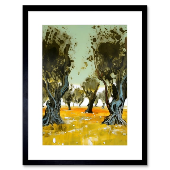 Ancient Olive Tree Grove Mediterranean Landscape Artwork Framed Wall Art Print 9X7 Inch