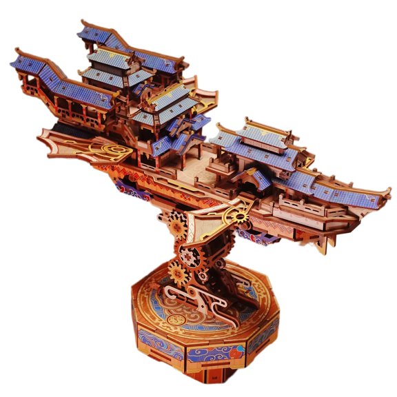 Ancient Oriental Flying Ship 3D Wooden Puzzle, DIY Mechanical Assembly Model Kit