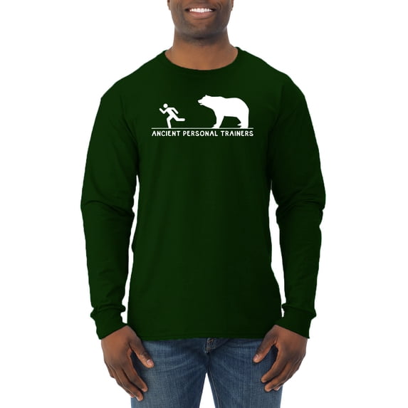 Wild Bobby Ancient Personal Trainers Funny Bear Chase Men Long Sleeve Shirt