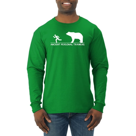 Wild Bobby Ancient Personal Trainers Funny Bear Chase Men Long Sleeve Shirt