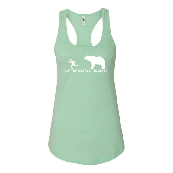 Ancient Personal Trainers Funny Bear Chase | Womens Humor Jersey Racerback Tank Top, Mint, Medium