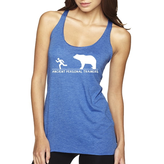 Wild Bobby Ancient Personal Trainers Funny Bear Chase Women Tri-Blend Racerback Tank Top