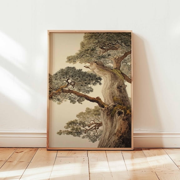 Ancient Pine Tree Wall Art, Japanese Nature Poster Print, Zen Botanical Decor, Oriental Tree Painting, 12x18 UNFRAMED