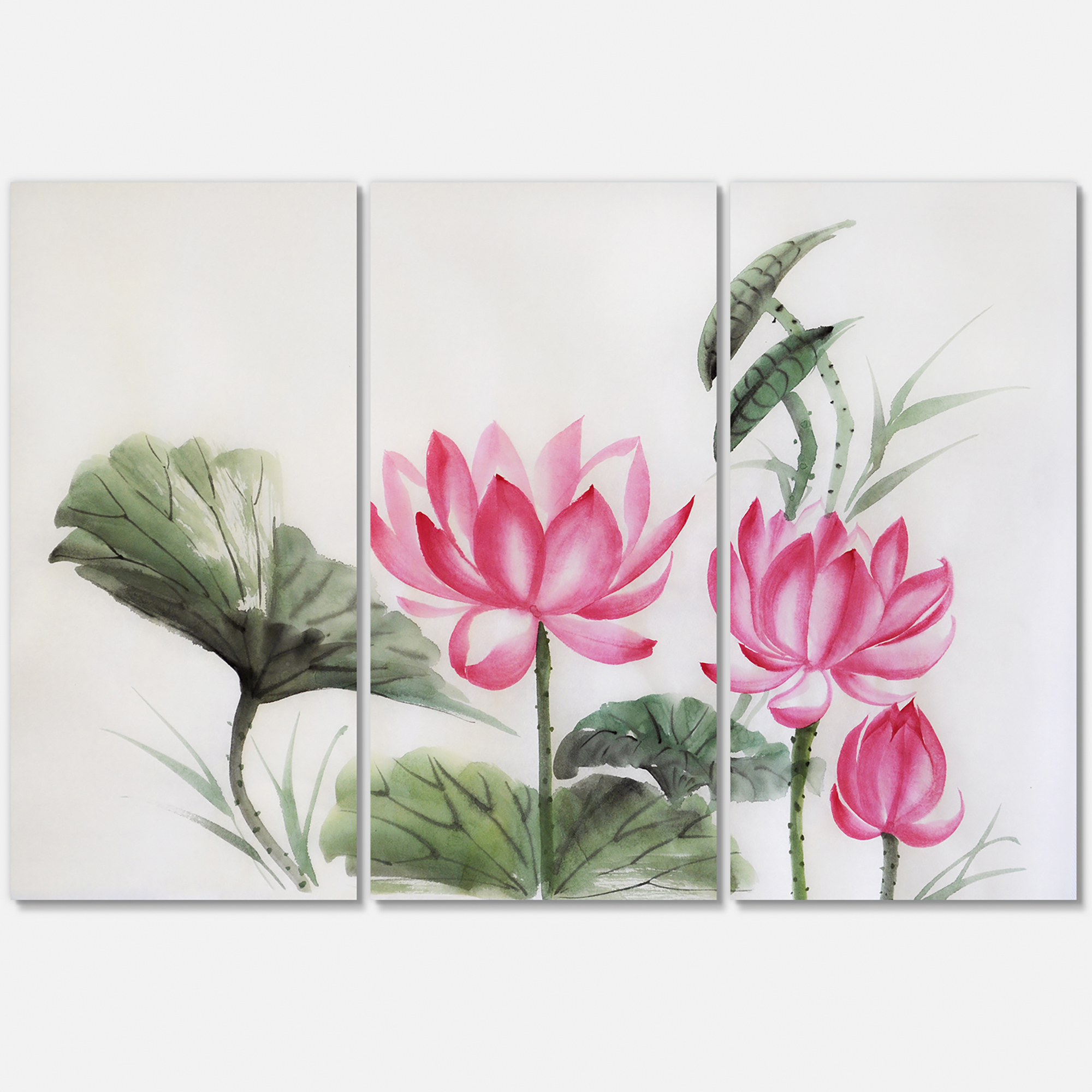 Ancient Pink Lotuses In The Pond I 28 in x 36 in Painting Canvas Art Print, by Designart