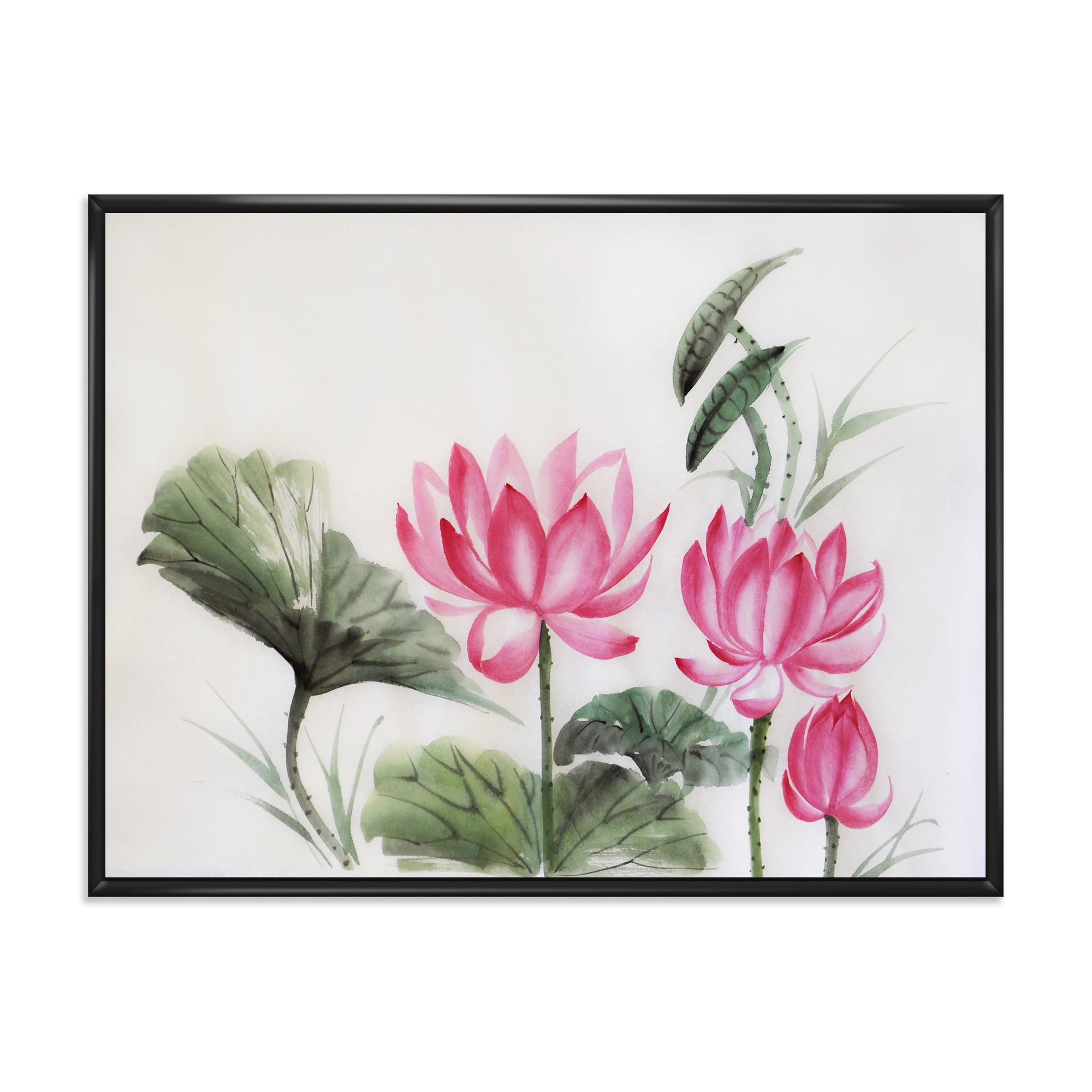 Ancient Pink Lotuses In The Pond I 32 in x 24 in Framed Painting Canvas Art Print, by Designart