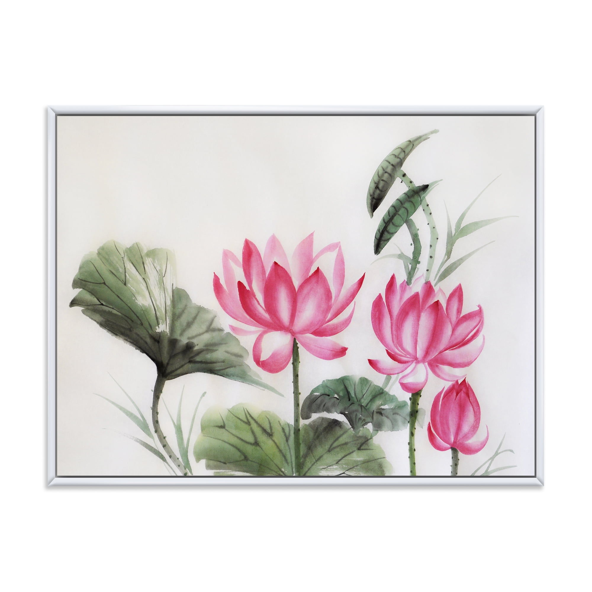 Ancient Pink Lotuses In The Pond I 40 in x 30 in Framed Painting Canvas Art Print, by Designart