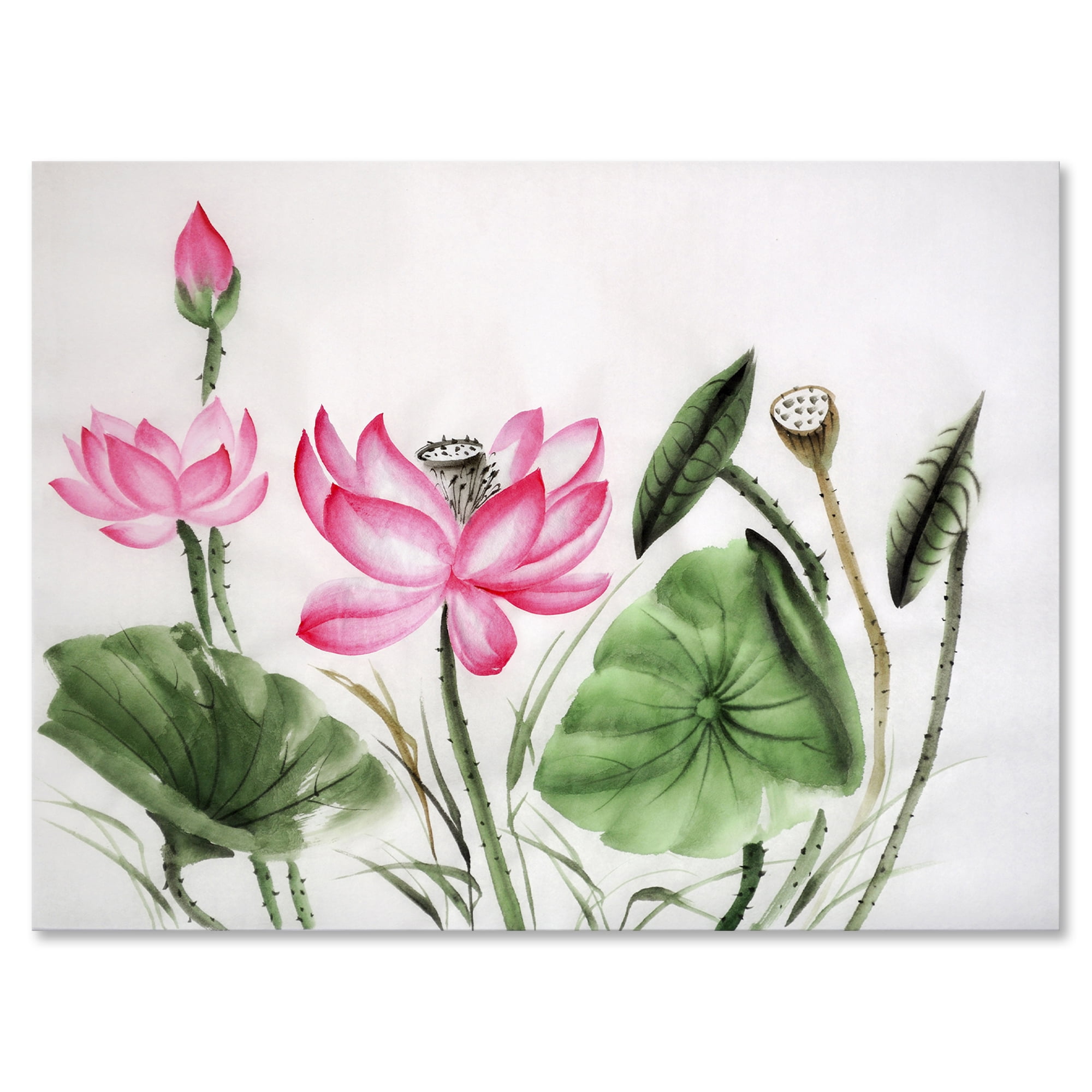Ancient Pink Lotuses In The Pond II 8 in x 12 in Painting Canvas Art Print, by Designart