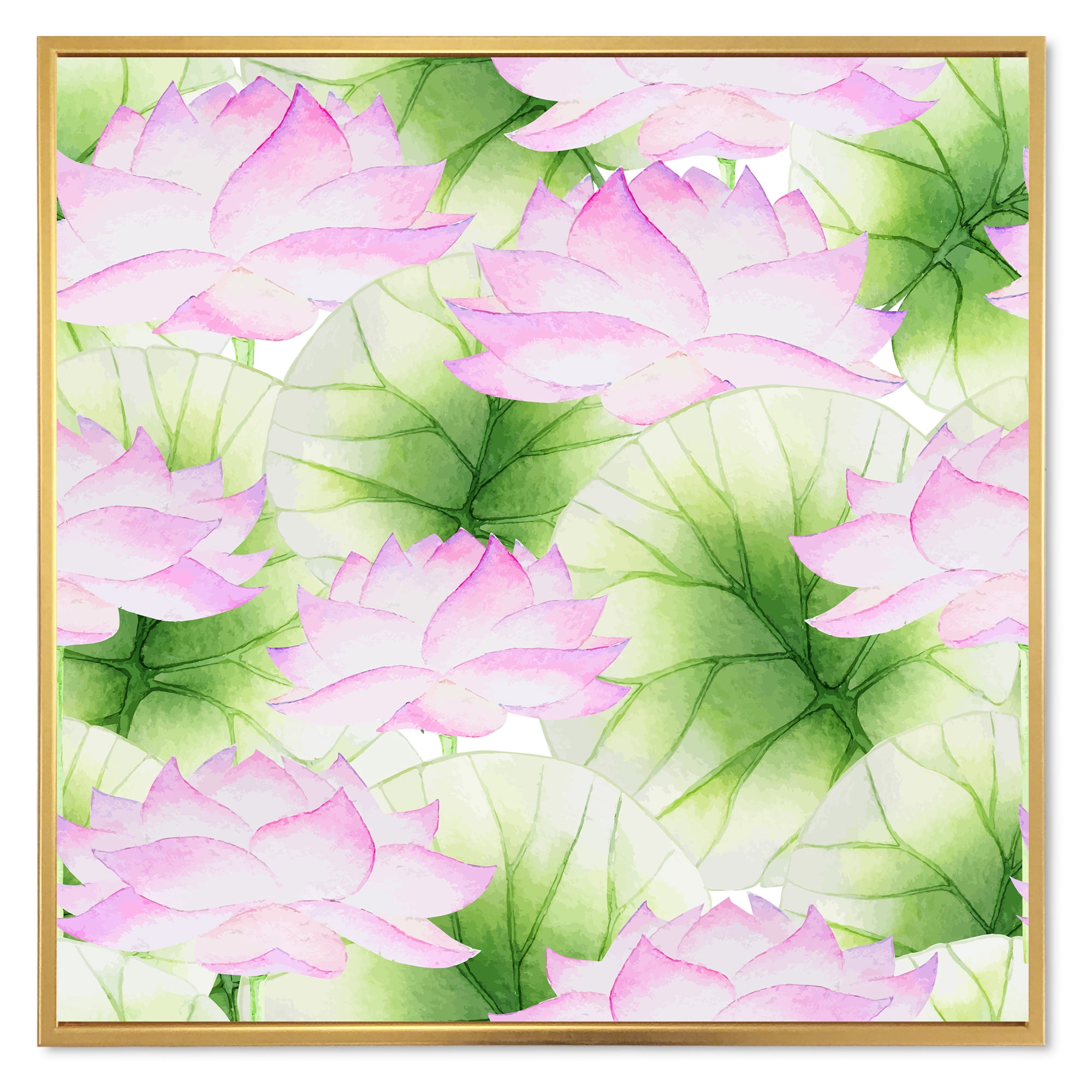Ancient Pink Lotuses In The Pond IX 36 in x 36 in Framed Painting Canvas Art Print, by Designart