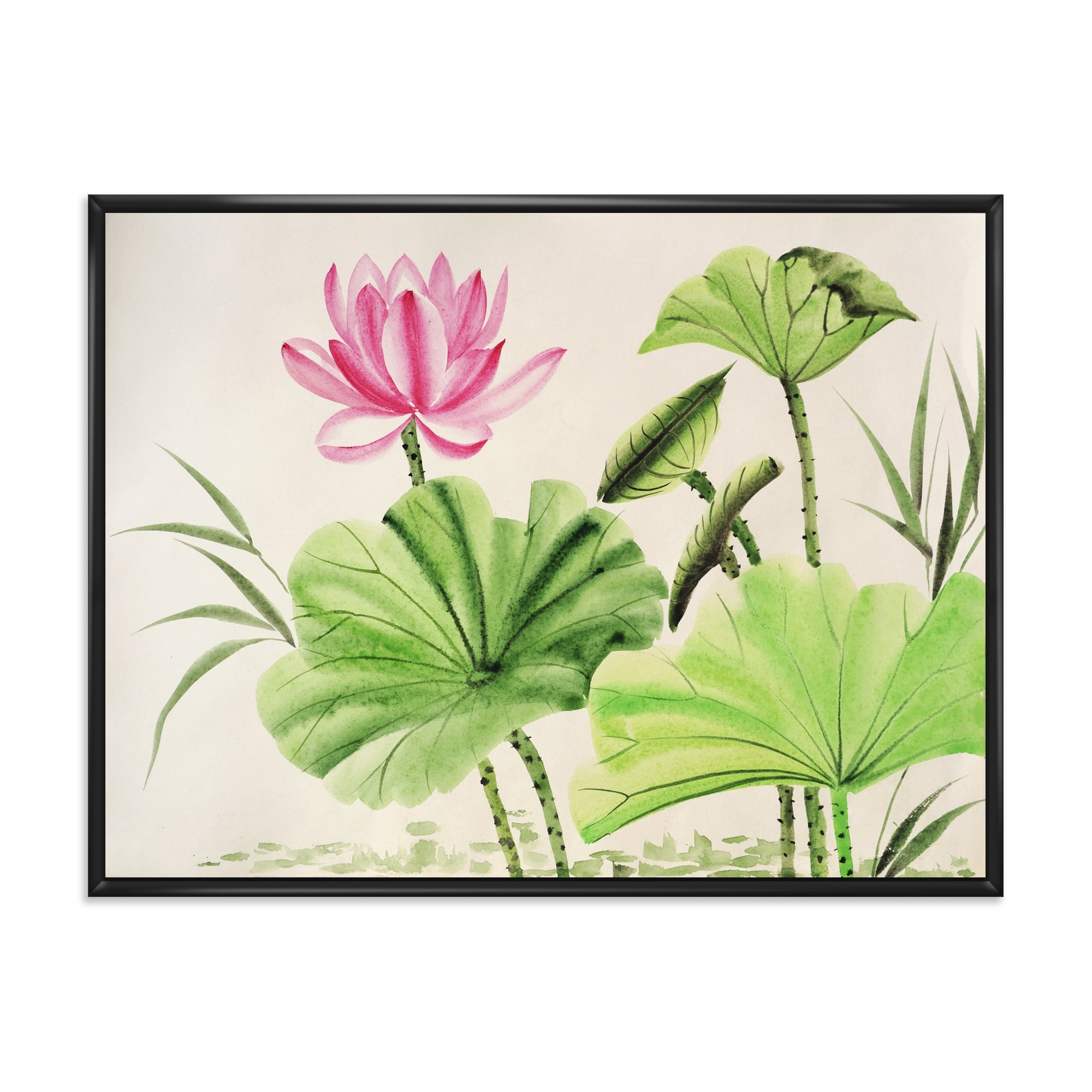 Ancient Pink Lotuses In The Pond V 32 in x 24 in Framed Painting Canvas Art Print, by Designart