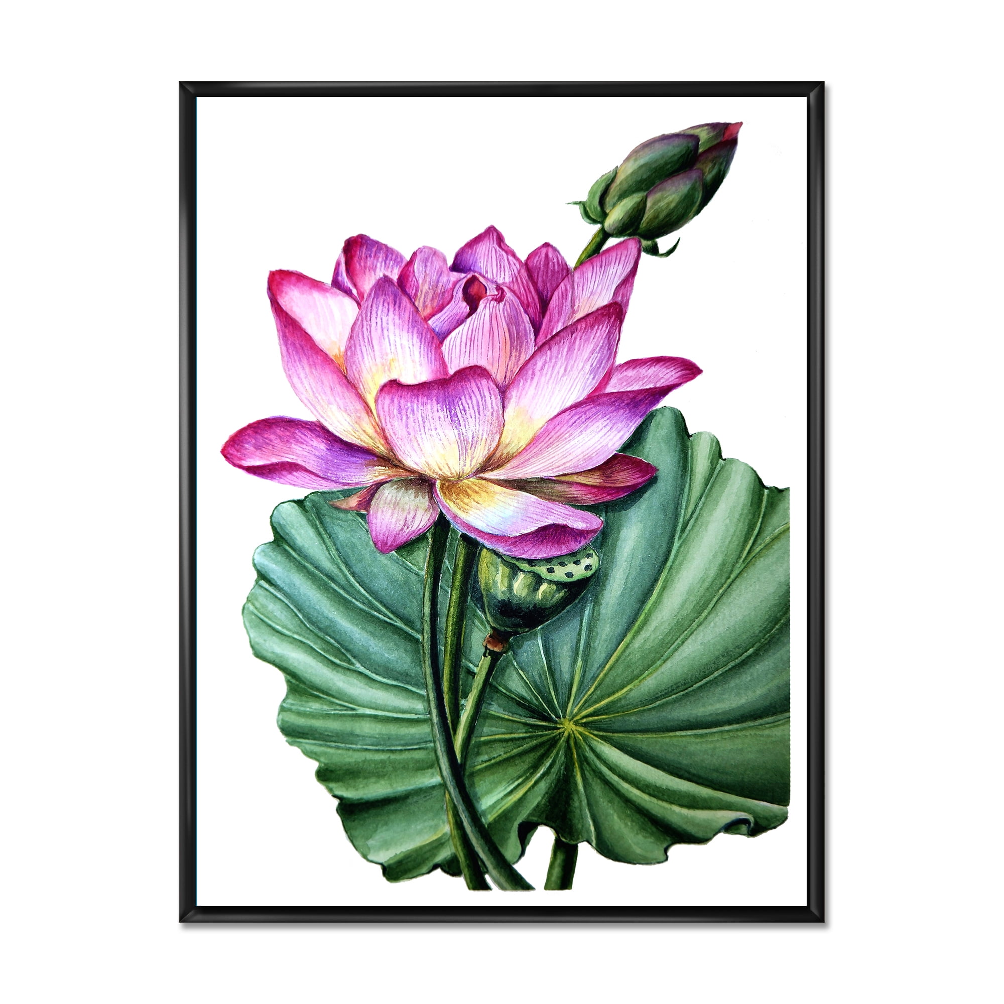 Ancient Pink Lotuses In The Pond VI 16 in x 32 in Framed Painting Canvas Art Print, by Designart