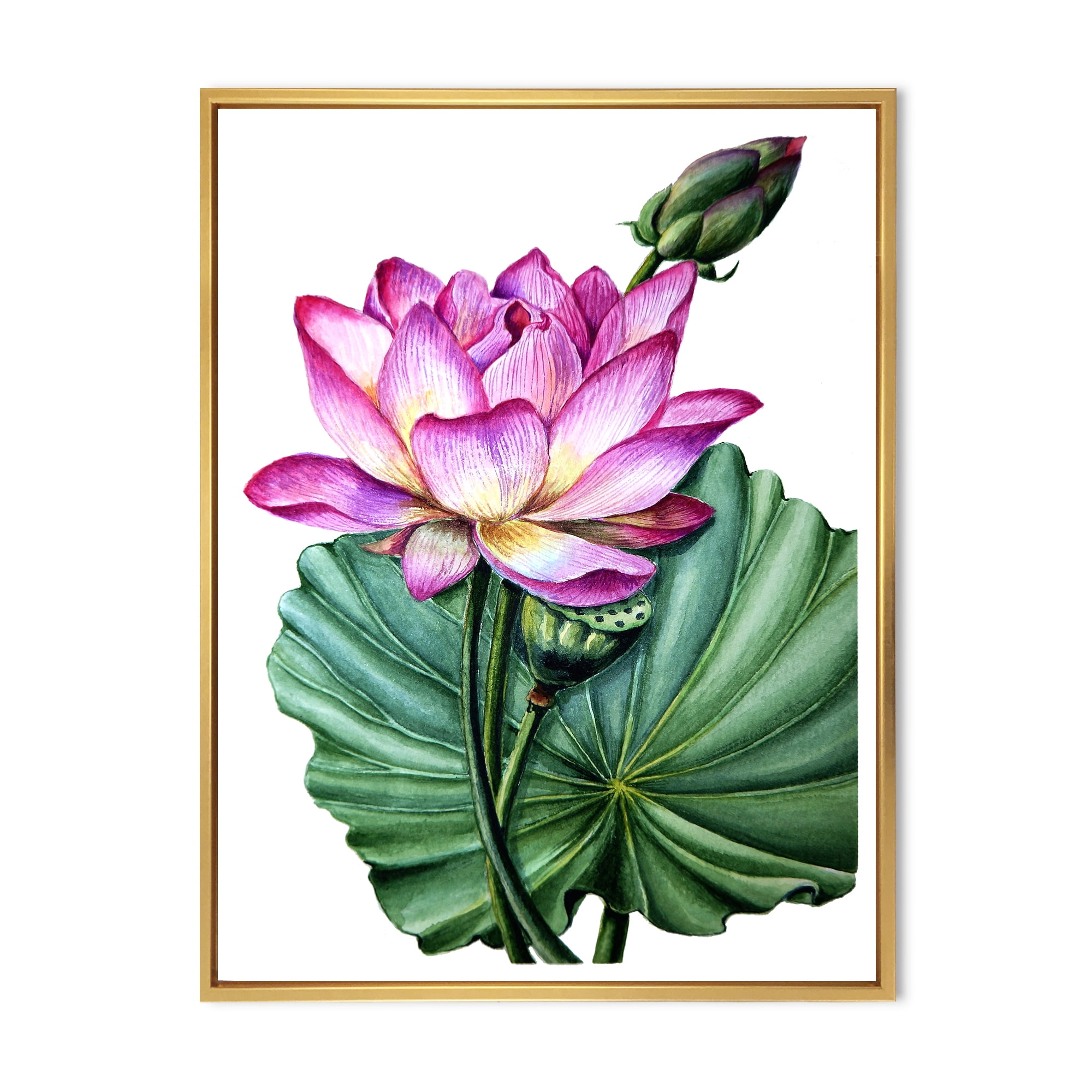 Ancient Pink Lotuses In The Pond VI 16 in x 32 in Framed Painting Canvas Art Print, by Designart